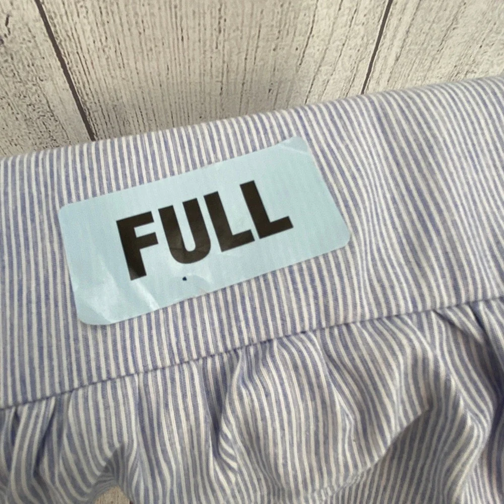 DKNY Sheet Set Full Blue White Pinstripe Ruffled Hem Bedding Chic Preppy Coastal
